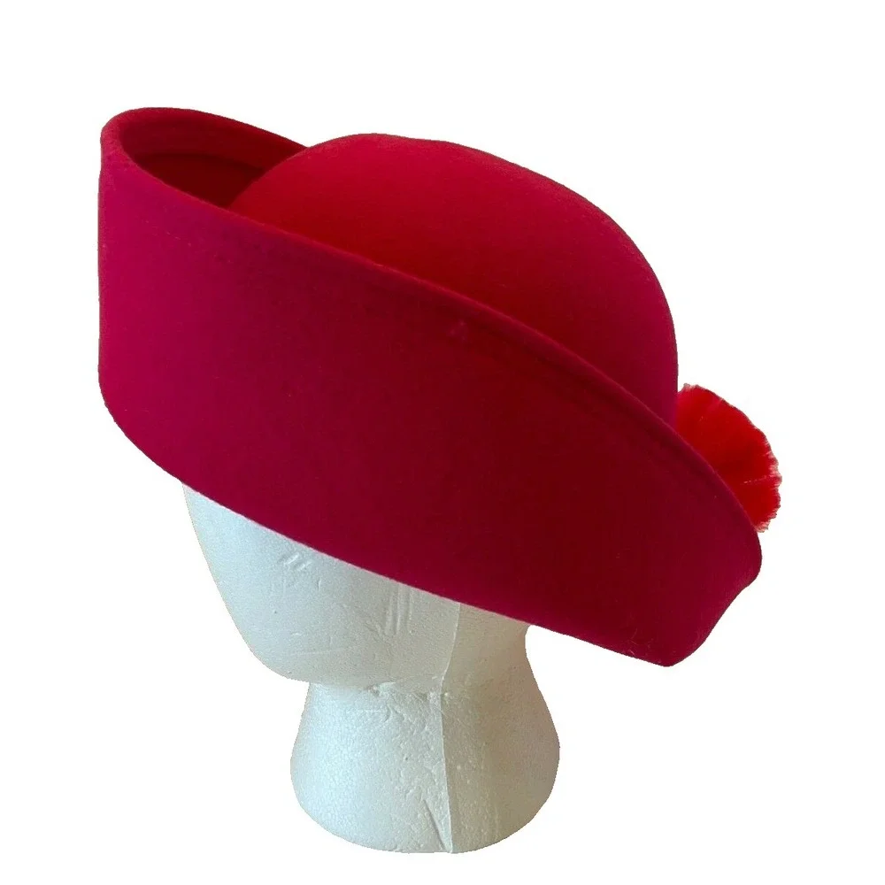 Geo W. Bollman & Co. Womens High Rim Derby Hat OS‎ Pink 100% Wool Floral Hat Pin